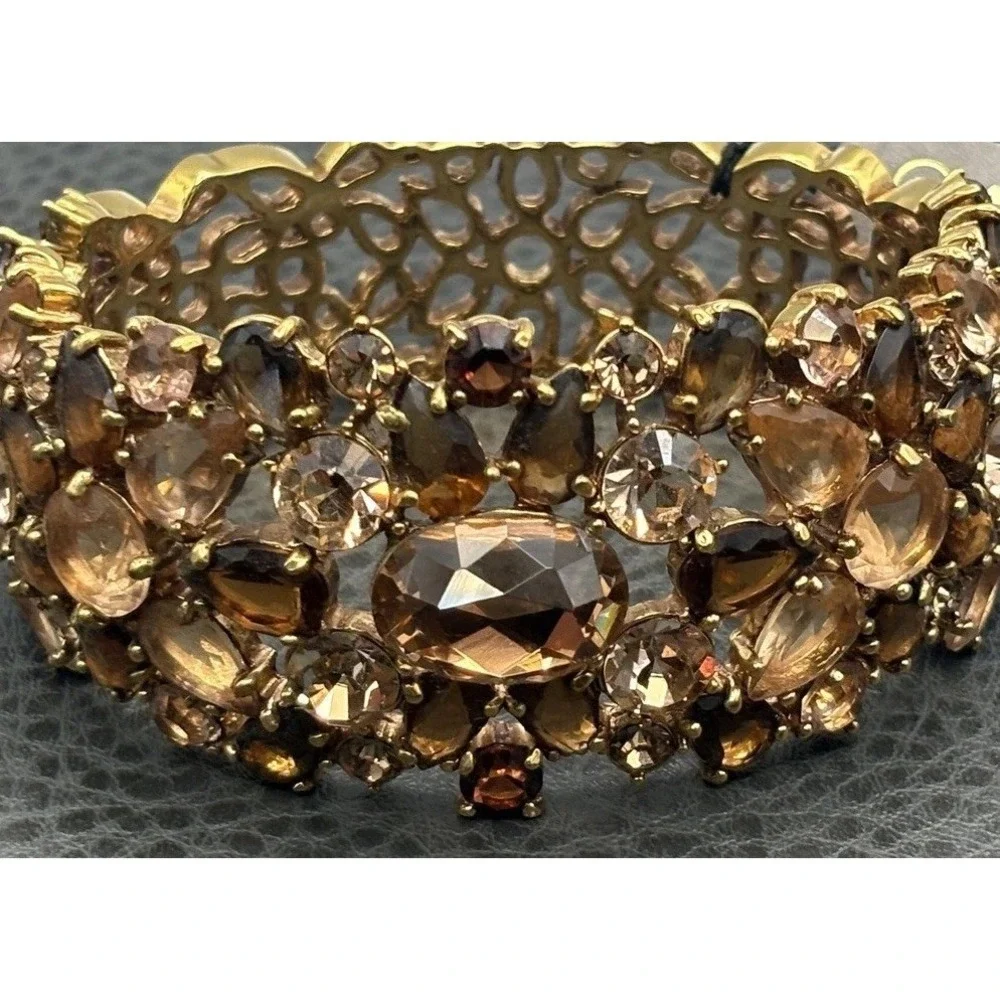 VTG Carolee Champagne Crystal Rhinestone Chunky Wide Statement Bracelet With Tag